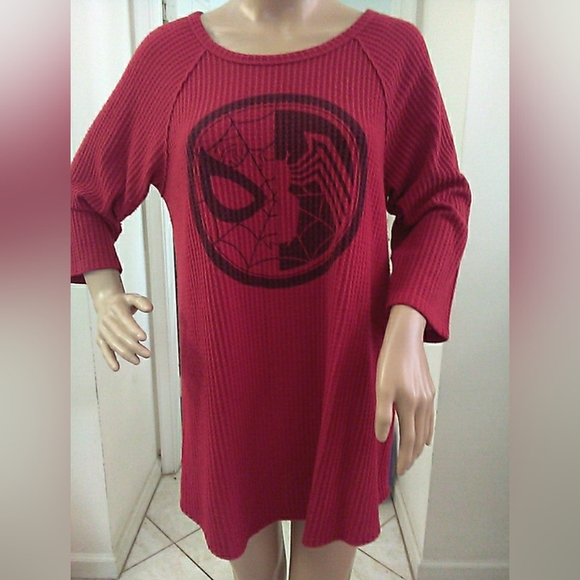Marvel Dresses & Skirts - MARVEL Red Spider-Man Graphic WAFFLE Tunic Dress SUPER SOFT SZ. 1 ? PTP 21-26